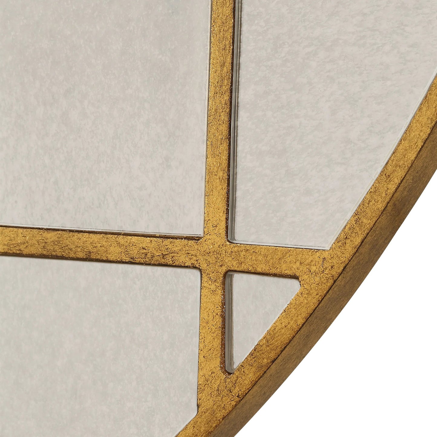 002 SI-2262139 | Closeup | Geometric Round Mirror by Uttermost in gold leaf. Made from mirror, mdf in a modern style.