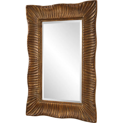 Emerson Scalloped Antique Mirror by Uttermost in gold leaf. Made from resin, mirror, mdf, iron in a modern style.