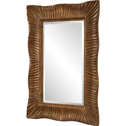 Emerson Scalloped Antique Mirror by Uttermost in gold leaf. Made from resin, mirror, mdf, iron in a modern style.