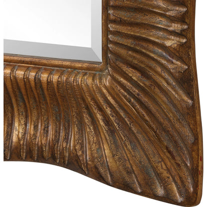 Emerson Scalloped Antique Mirror by Uttermost in gold leaf. Made from resin, mirror, mdf, iron in a modern style.