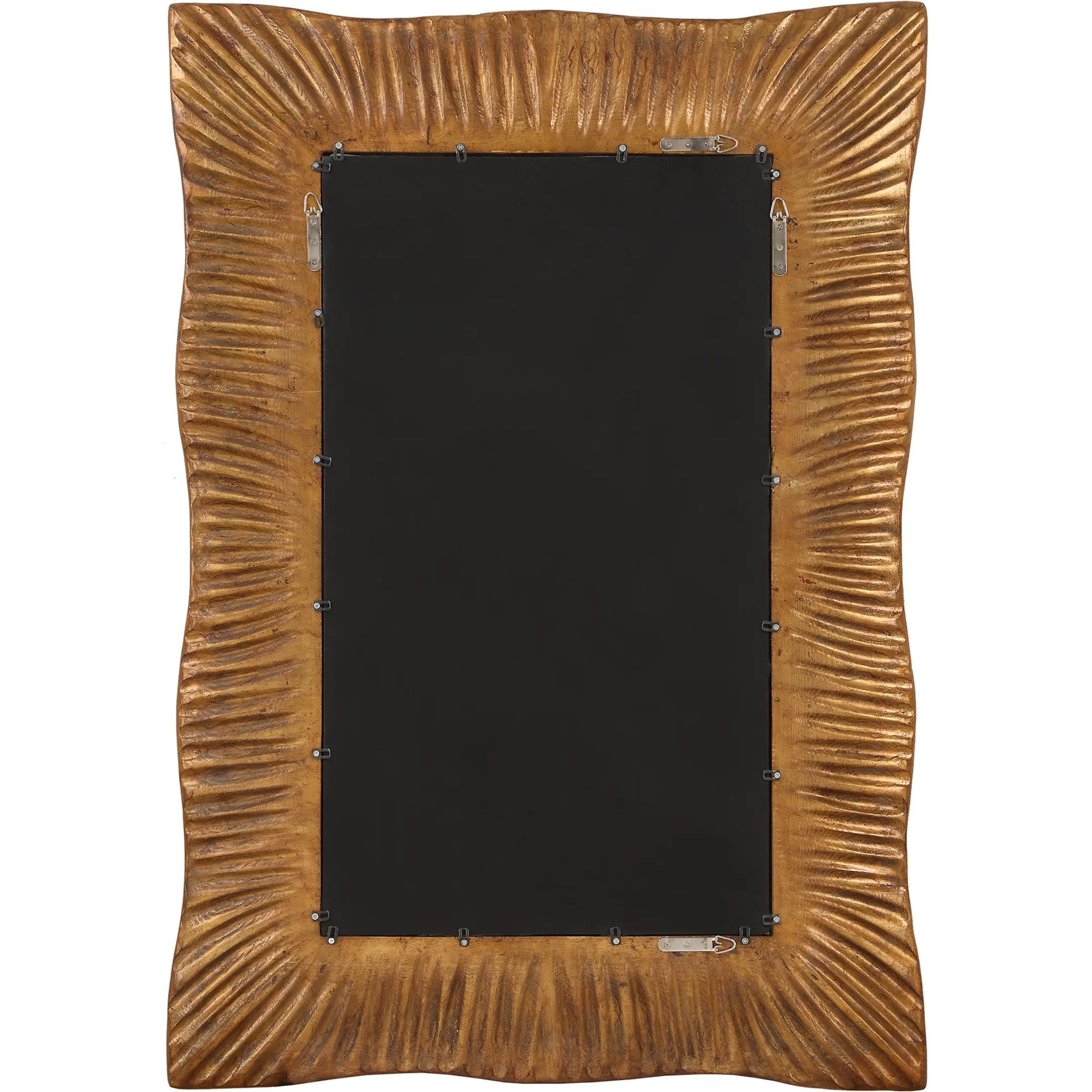 Emerson Scalloped Antique Mirror by Uttermost in gold leaf. Made from resin, mirror, mdf, iron in a modern style.