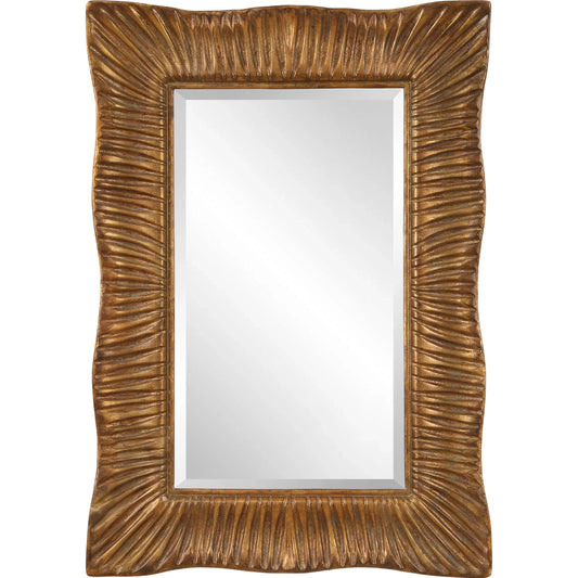 Emerson Scalloped Antique Mirror by Uttermost in gold leaf. Made from resin, mirror, mdf, iron in a unique style.