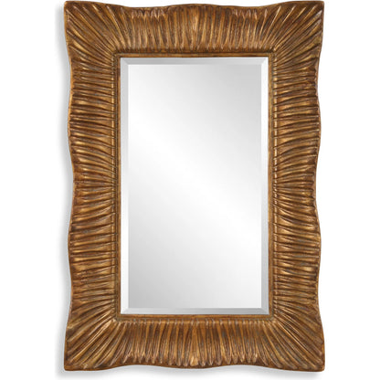 Emerson Scalloped Antique Mirror by Uttermost in gold leaf. Made from resin, mirror, mdf, iron in a modern style.