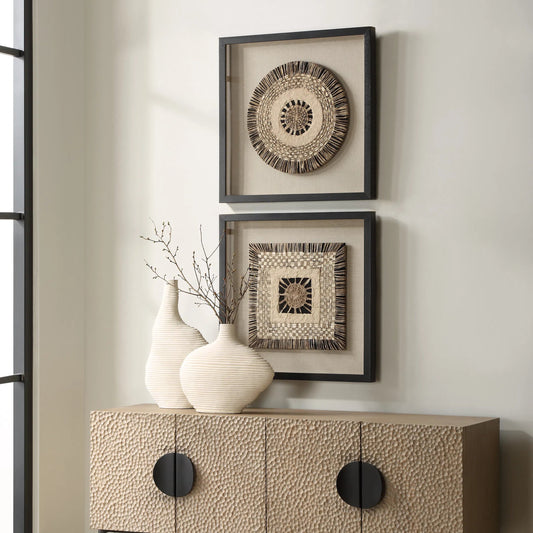 Intertwine Knit Paper Shadow Box by Uttermost in black. Made from paper, pine, mdf, glass, linen in a unique style.