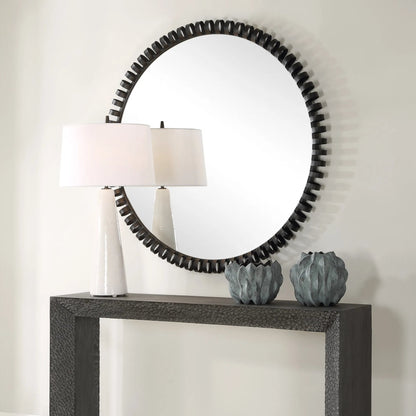Corona Modern Round Mirror by Uttermost in iron. Made from mirror, iron, mdf in a modern style.