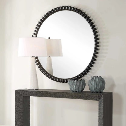 Corona Modern Round Mirror by Uttermost in iron. Made from mirror, iron, mdf in a modern style.