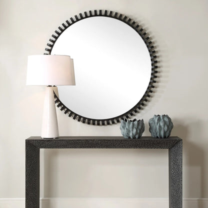 Corona Modern Round Mirror by Uttermost in iron. Made from mirror, iron, mdf in a modern style.
