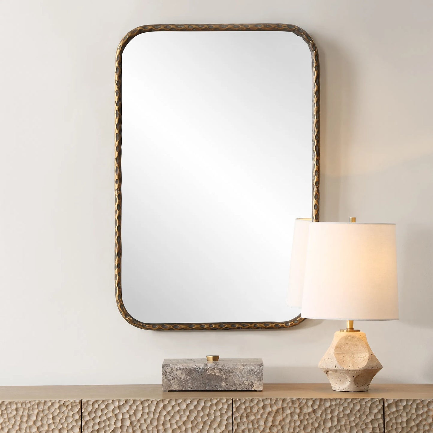 006 SI-2262163 | Lifestyle | A Little Knotty Vanity Mirror by Uttermost in bronze. Made from mirror, iron, mdf in a transitional style.