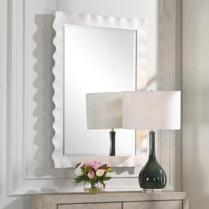 Haya Scalloped Mirror by Uttermost in white. Made from mirror, iron, mdf in a transitional style.