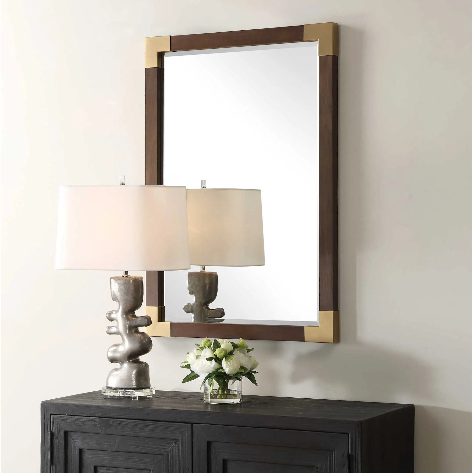 Rhea Mirror by Uttermost in gold. Made from mdf, glass, walnut veneer, iron in a unique style.