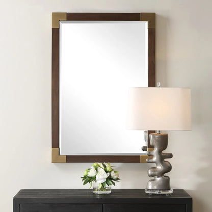 Rhea Mirror by Uttermost in gold. Made from mdf, glass, walnut veneer, iron in a unique style.