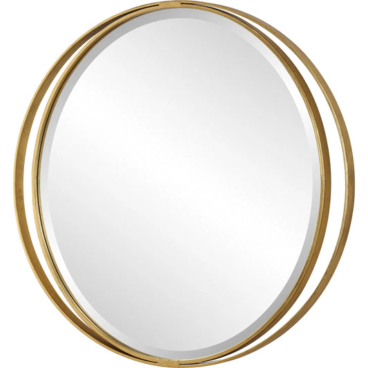 Rhodes Round Mirror by Uttermost in gold leaf. Made from iron, mirror, mdf in a unique style.