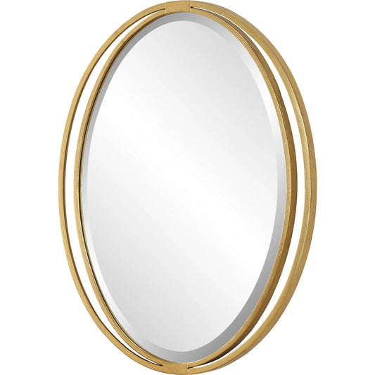 Rhodes Oval Mirror by Uttermost in gold leaf. Made from iron, mdf, mirror in a unique style.