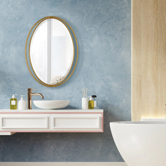 Rhodes Oval Mirror by Uttermost in gold leaf. Made from iron, mdf, mirror in a unique style.