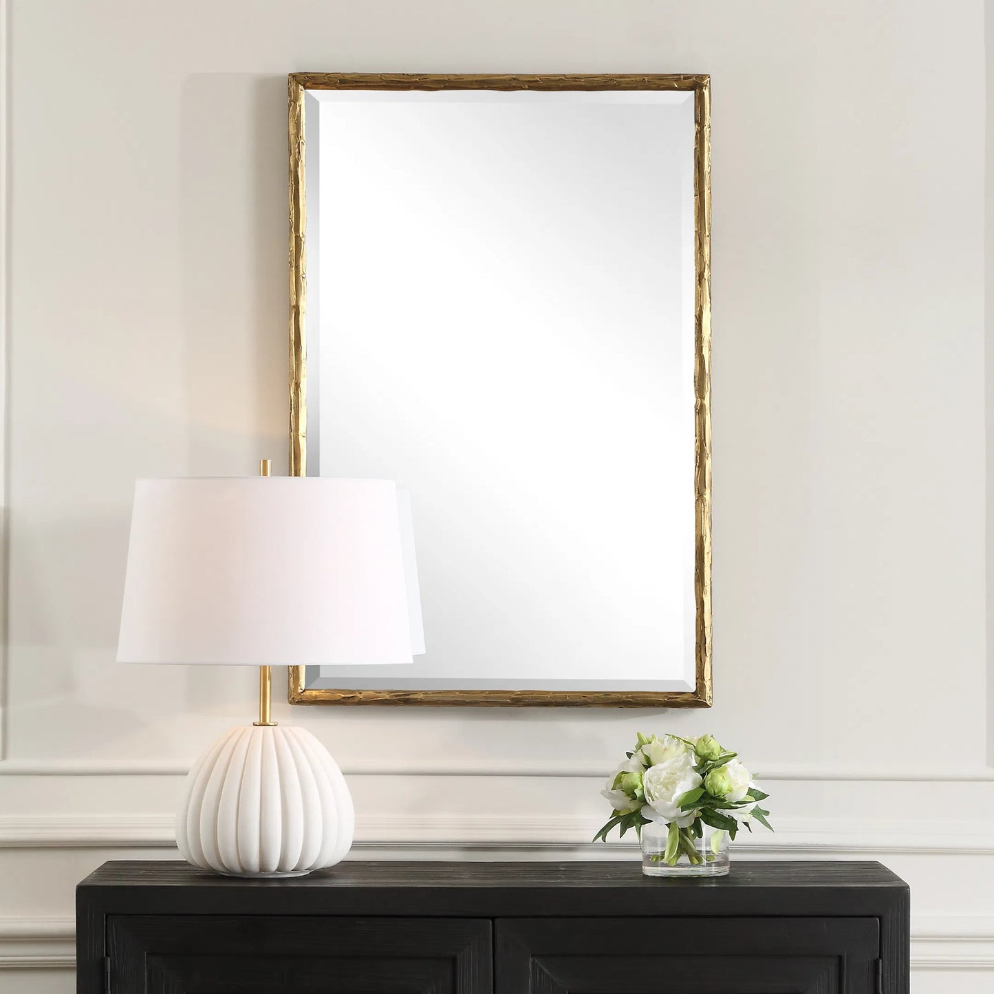 001 SI-2262160 | Lifestyle | Sutton Vanity Mirror by Uttermost in gold. Made from iron, mirror, mdf in a transitional style.