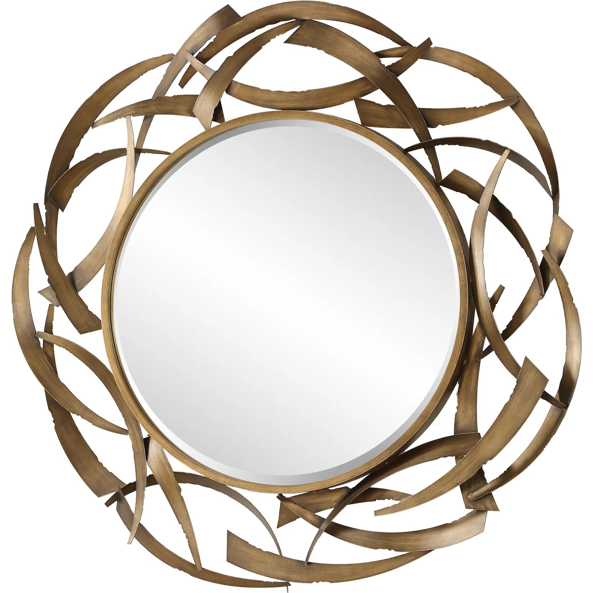 Cutting Edge Round Mirror by Uttermost in bronze. Made from iron, mirror, mdf in a modern style.