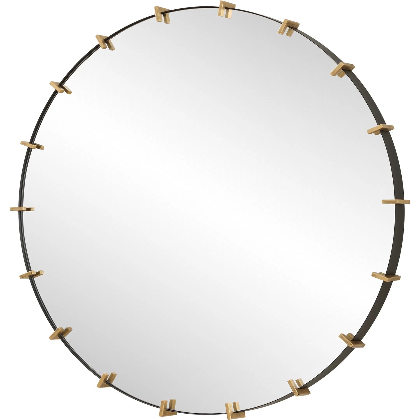 001 SI-2262161 | Primary Silo | Pali Industrial Round Mirror by Uttermost in gold. Made from iron, mdf, glass in a transitional style.