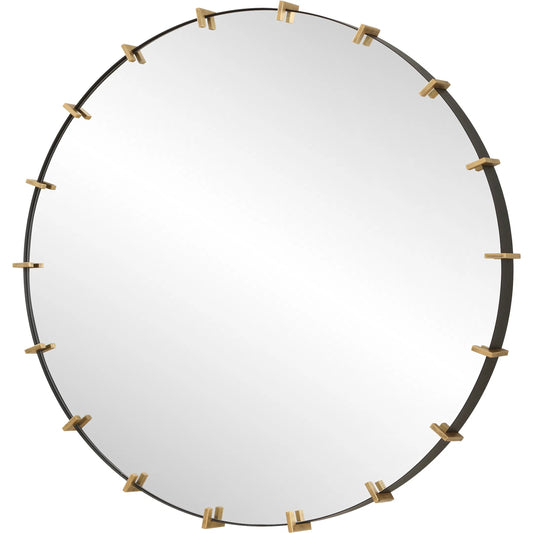 Pali Industrial Round Mirror by Uttermost in gold. Made from iron, mdf, glass in a unique style.