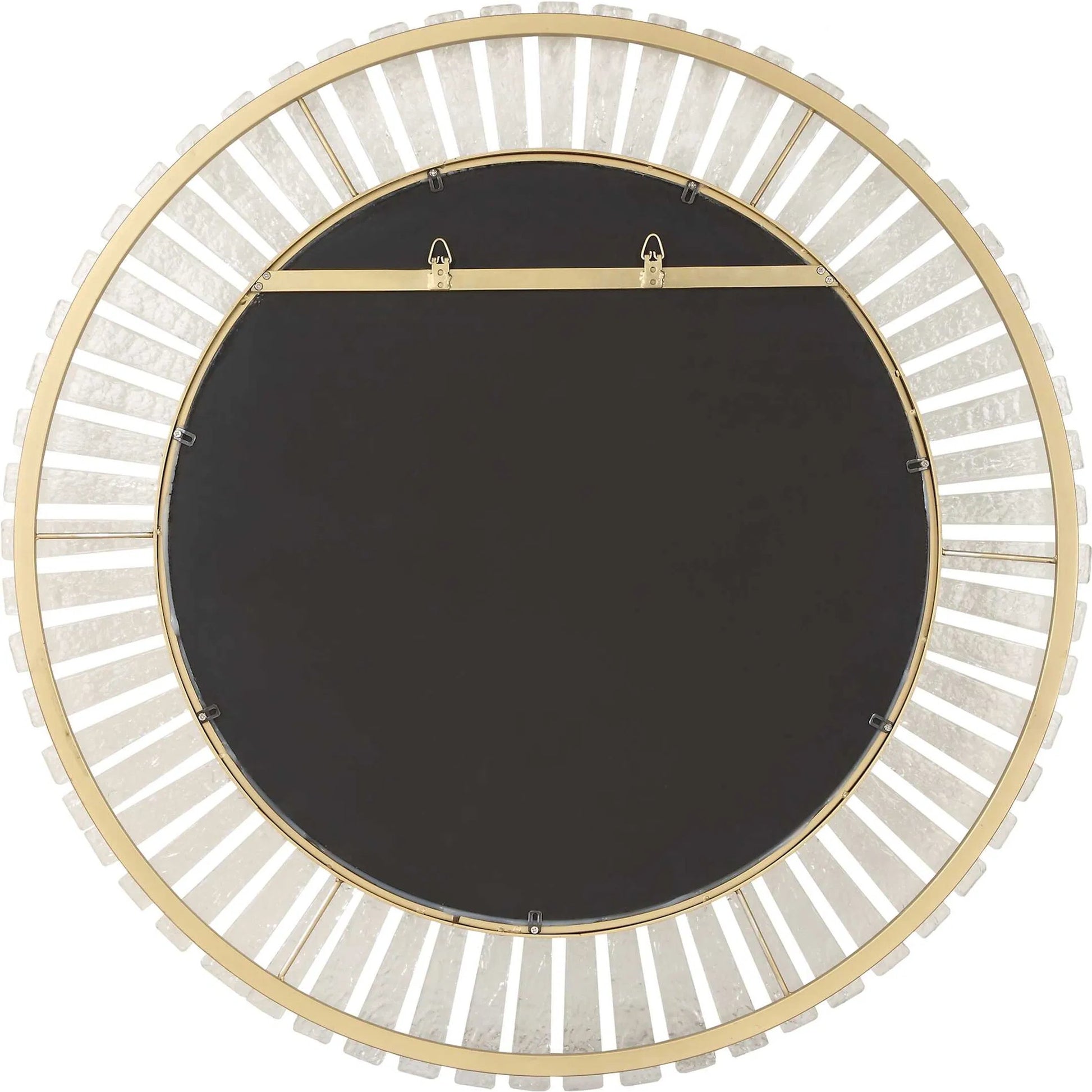 Denali Textured Glass Round Mirror by Uttermost in gold. Made from glass, metal, mirror, mdf in a traditional style.