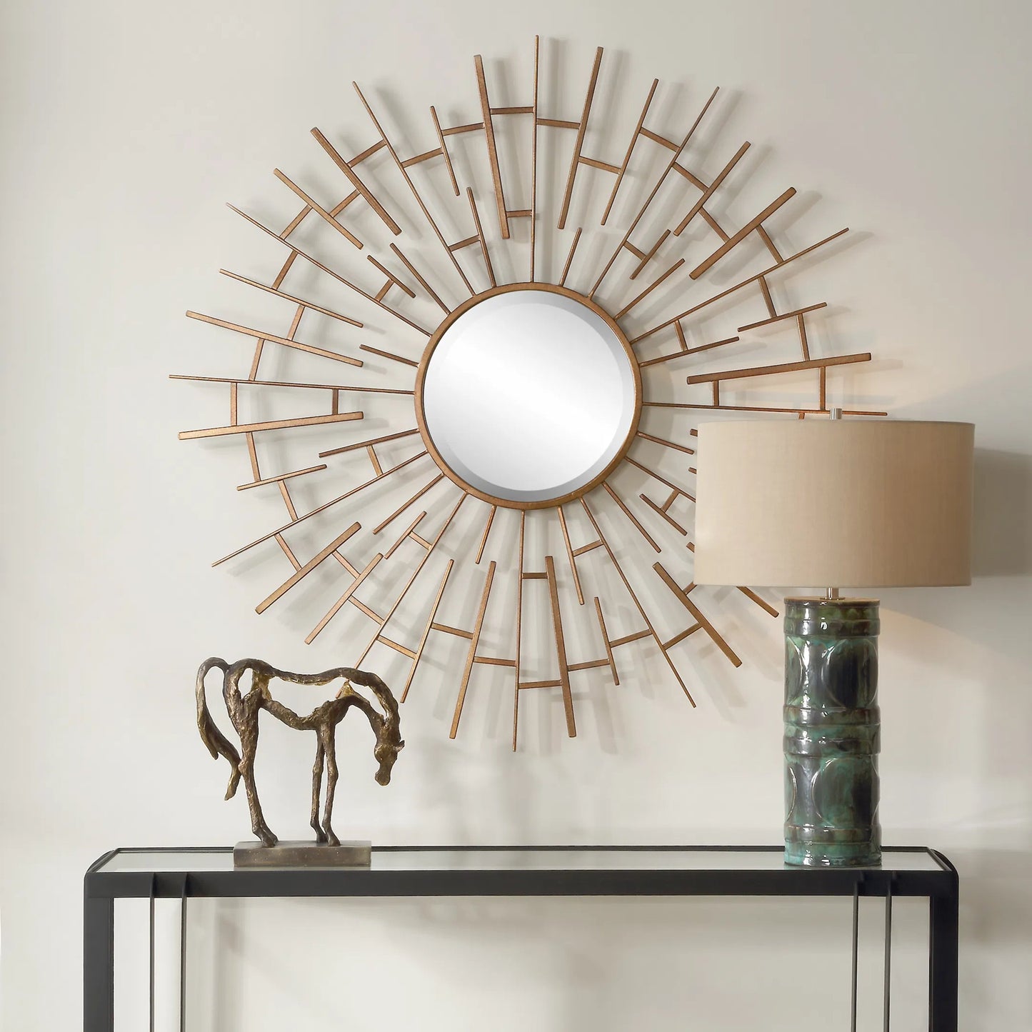 001 SI-2262162 | Lifestyle | Tangled Round Mirror by Uttermost in bronze. Made from iron, mdf, glass in a modern style.