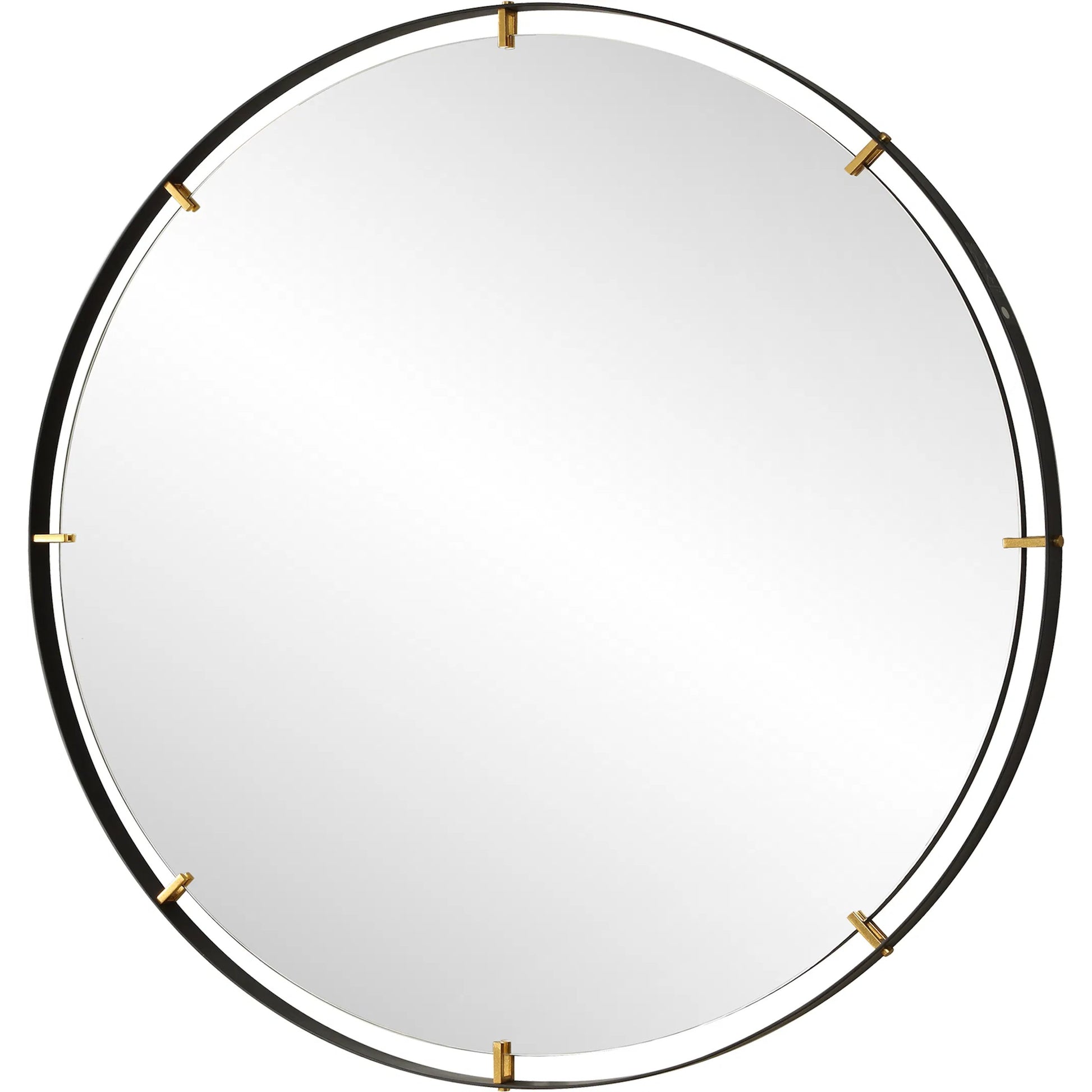 Grand Pendulum Round Mirror by Uttermost in gold. Made from iron, mirror, mdf in a transitional style.