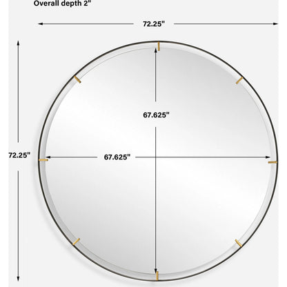 Grand Pendulum Round Mirror by Uttermost in gold. Made from iron, mirror, mdf in a transitional style.
