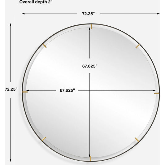 Grand Pendulum Round Mirror by Uttermost in gold. Made from iron, mirror, mdf in a transitional style.