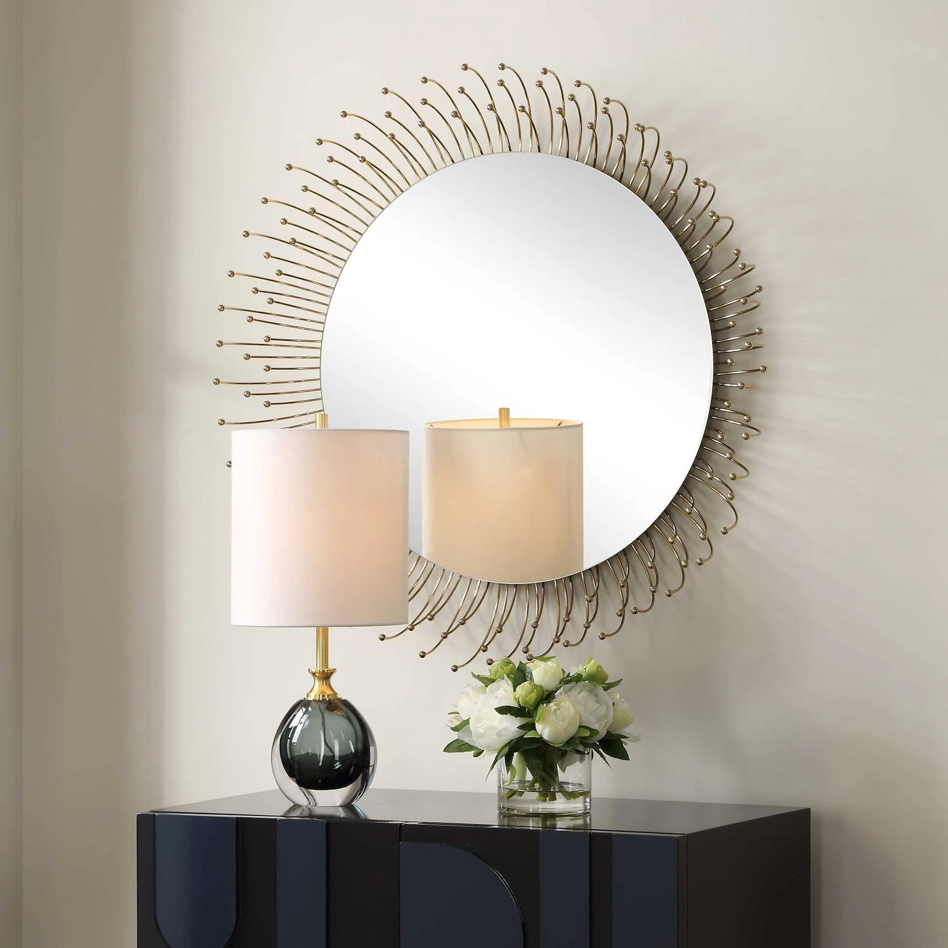 Aga Round Mirror by Uttermost in gold. Made from iron, mirror, mdf in a modern style.