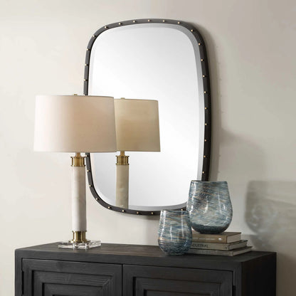 Benedo Industrial Mirror by Uttermost in brass. Made from metal，mirror，mdf in a transitional style.