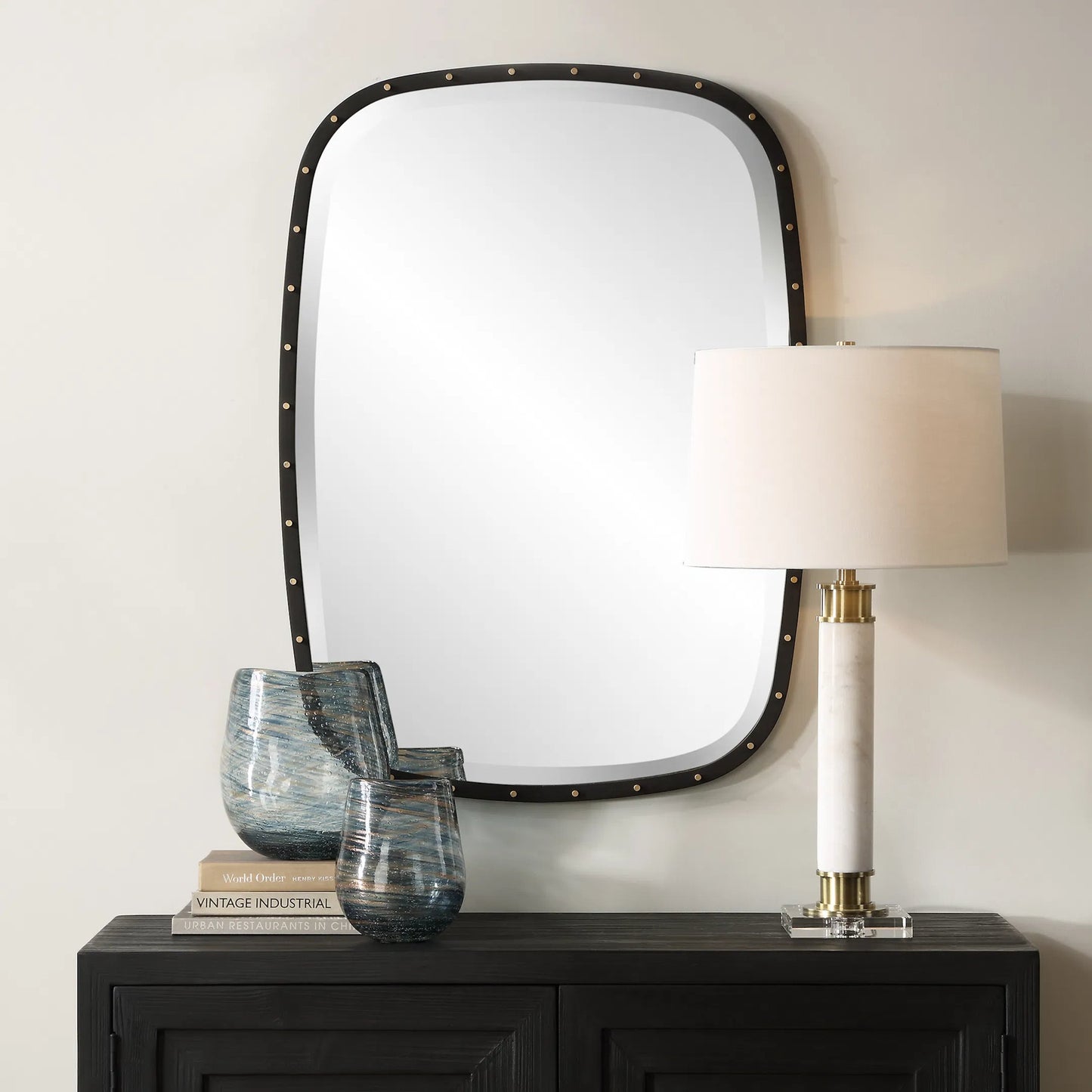 007 SI-2262137 | Lifestyle | Benedo Industrial Mirror by Uttermost in brass. Made from metal，mirror，mdf in a transitional style.