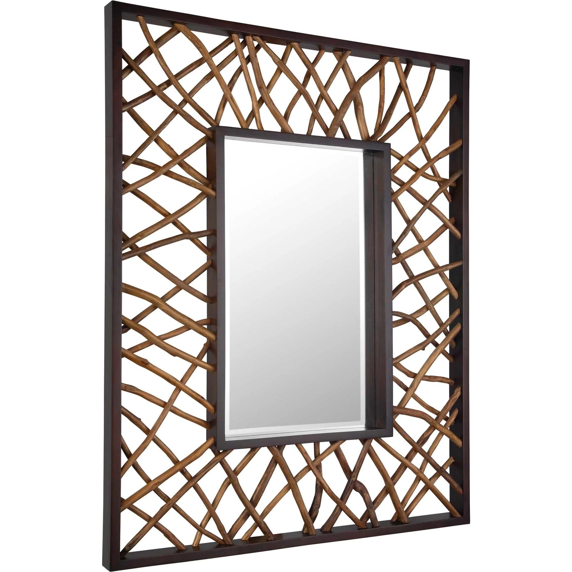 Maze Rectangle Mirror by Uttermost in teak. Made from mahogany wood, teak branch in a rustic style.