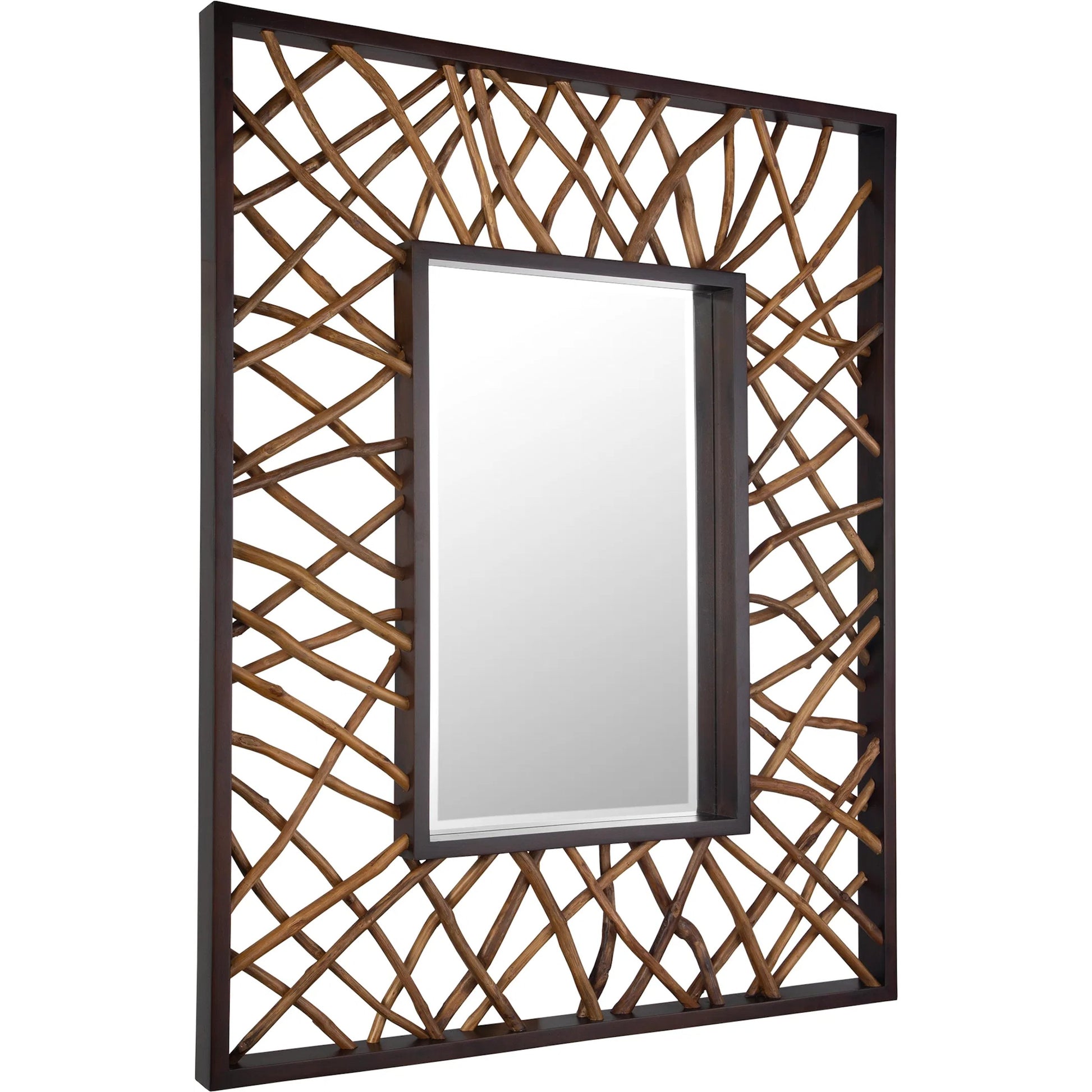 Maze Rectangle Mirror by Uttermost in teak. Made from mahogany wood, teak branch in a rustic style.