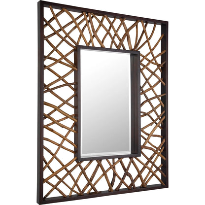 Maze Rectangle Mirror by Uttermost in teak. Made from mahogany wood, teak branch in a rustic style.