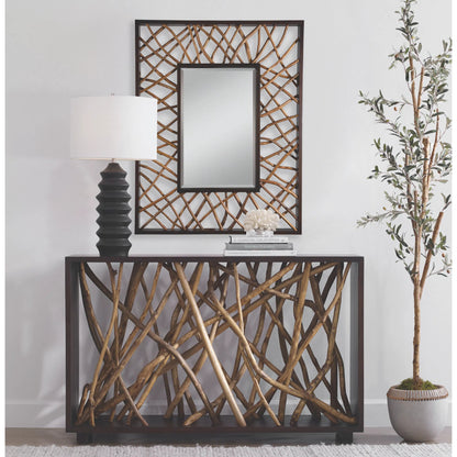 Maze Rectangle Mirror by Uttermost in teak. Made from mahogany wood, teak branch in a rustic style.