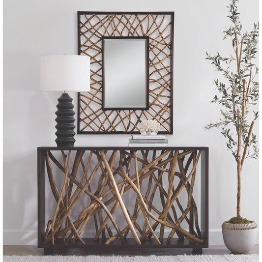 Maze Rectangle Mirror by Uttermost in teak. Made from mahogany wood, teak branch in a unique style.