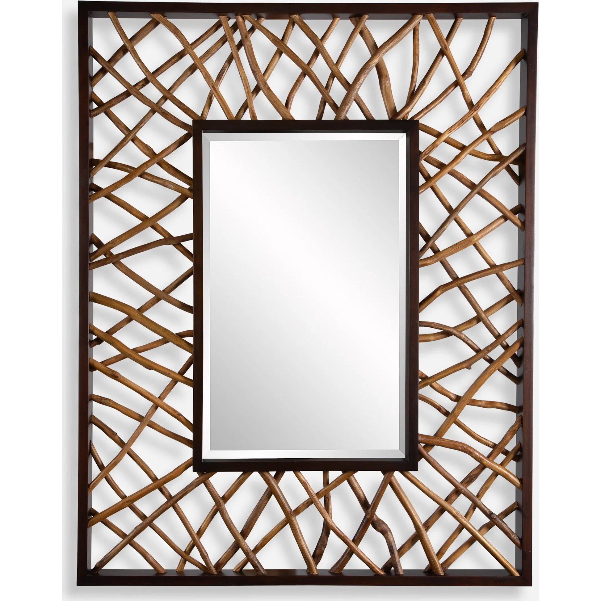 Maze Rectangle Mirror by Uttermost in teak. Made from mahogany wood, teak branch in a rustic style.