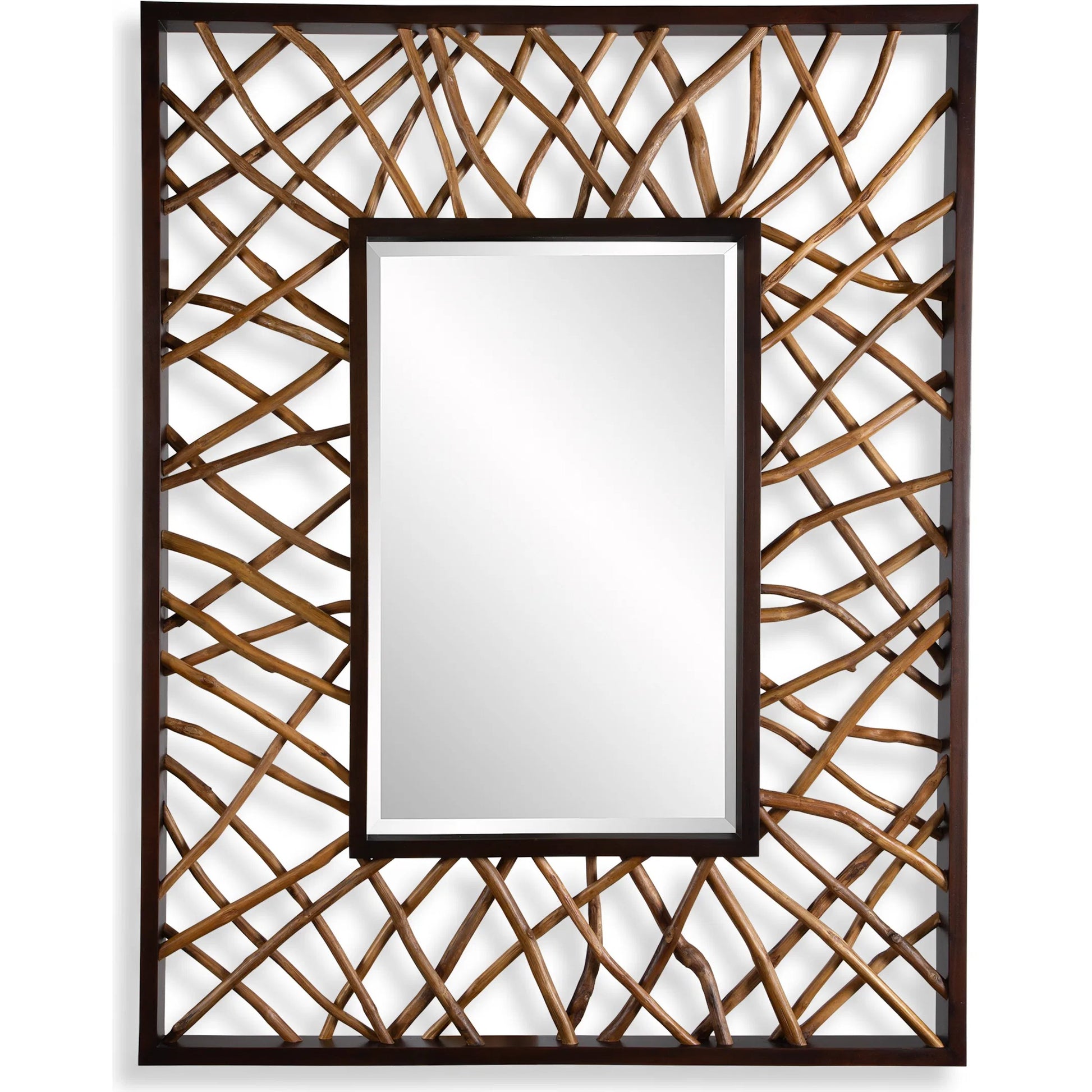 Maze Rectangle Mirror by Uttermost in teak. Made from mahogany wood, teak branch in a rustic style.