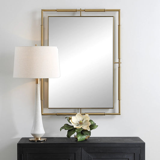 It's All Connected Rectangle Mirror by Uttermost in brass. Made from stainless steel, mdf, mirror in a unique style.