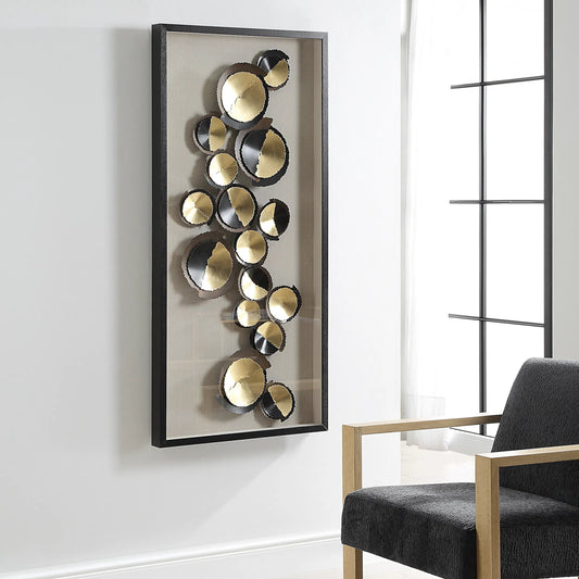 Hour Shadow Box by Uttermost in gold leaf. Made from iron, pine, mdf, mirror, linen in a unique style.