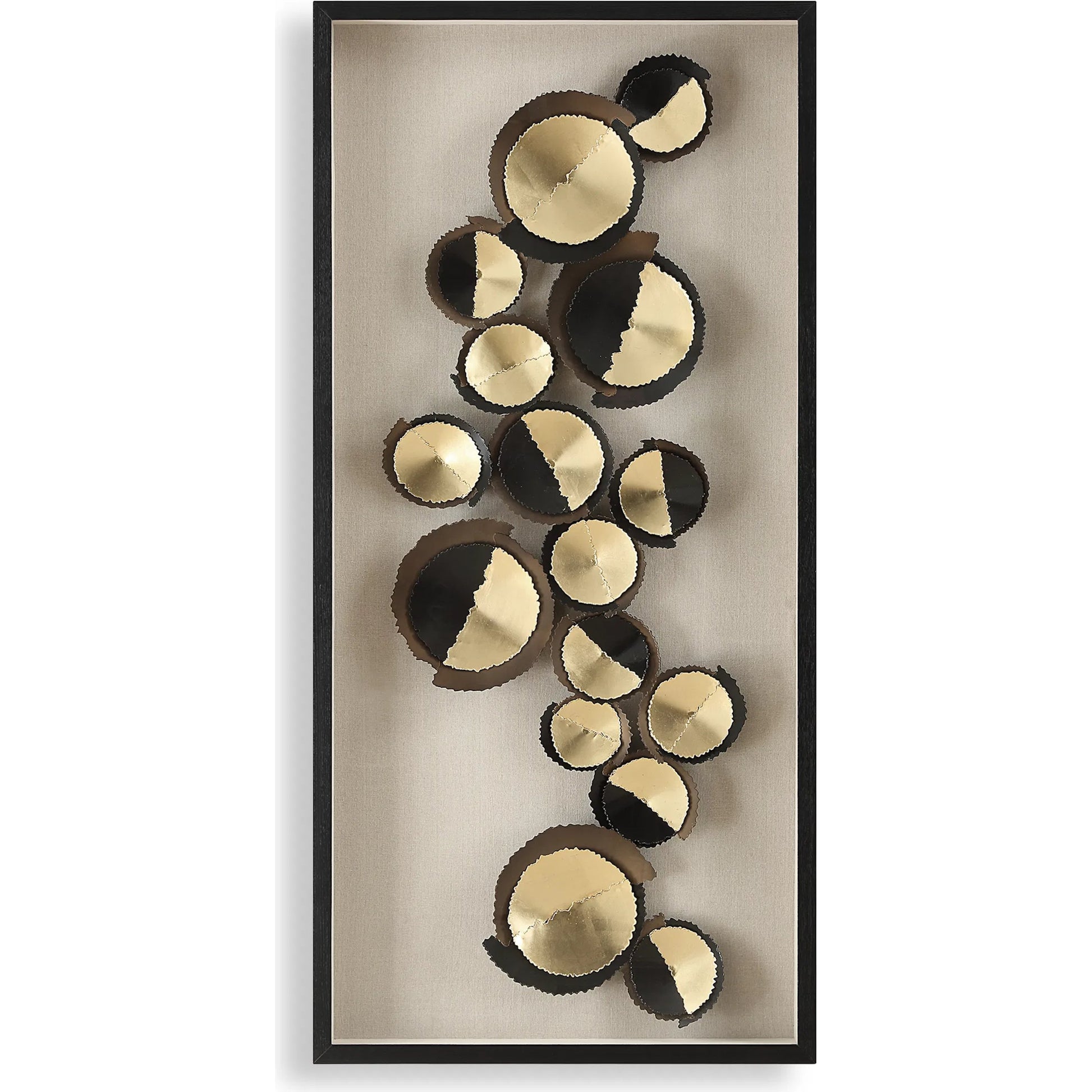 Hour Shadow Box by Uttermost in gold leaf. Made from iron, pine, mdf, mirror, linen in a eclectic & global style.