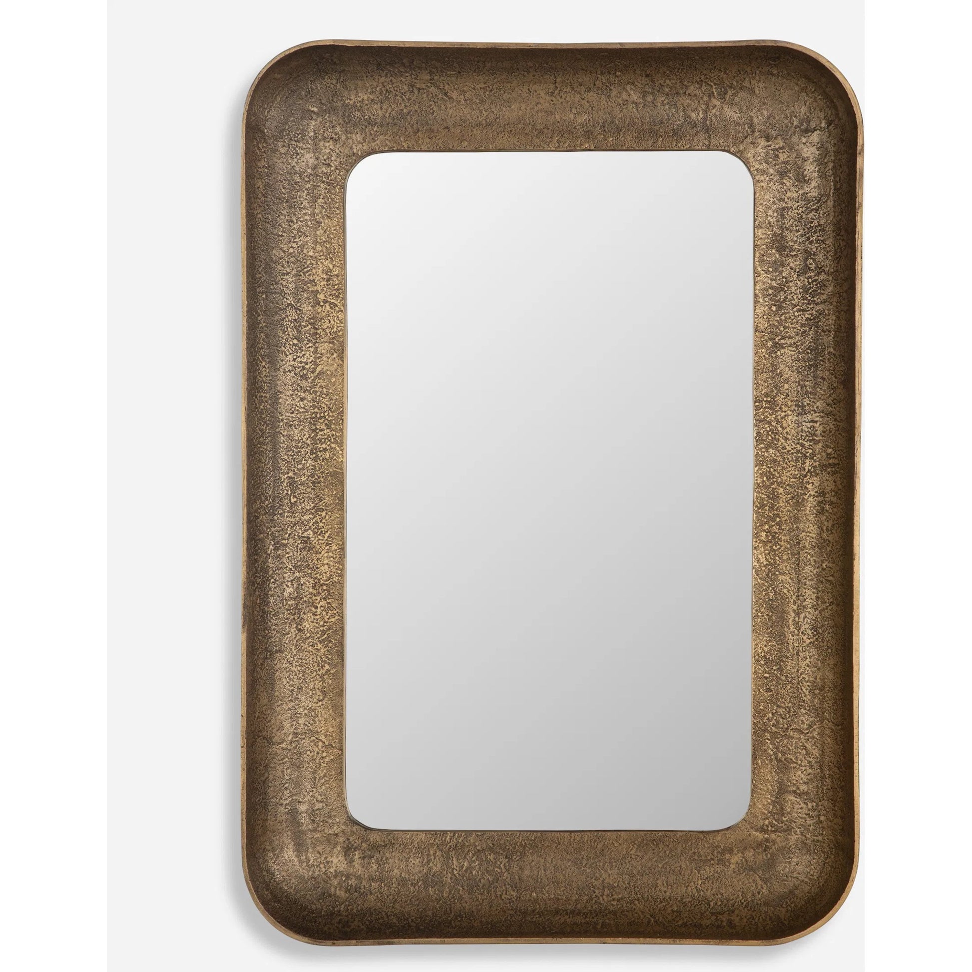 Alvaro Antique Mirror by Uttermost in brass. Made from aluminum, mdf, glass in a rustic style.