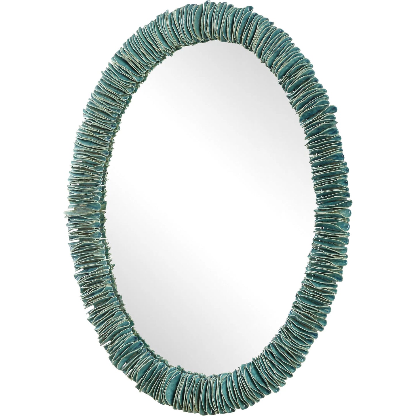 001 SI-2262113 | Primary Silo | Bonaire Oval Mirror by Uttermost in blue. Made from ceramic, mirror, resin, metal, mdf in a eclectic & global style.