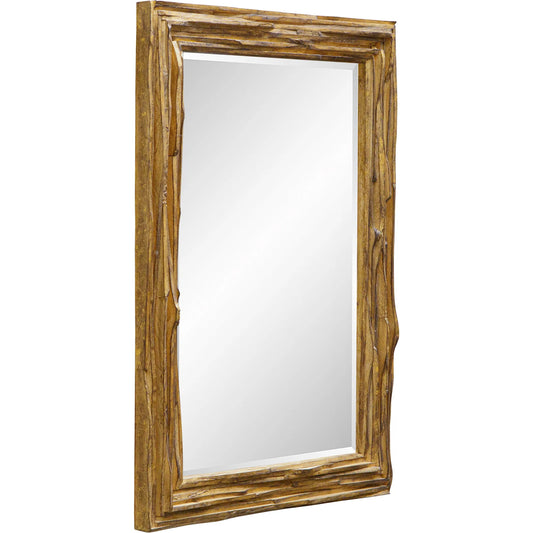 Overlap Mirror by Uttermost in antique gold leaf. Made from teak wood in a unique style.