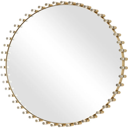 Avelyne Round Mirror by Uttermost in brass. Made from iron, mirror, mdf, acrylic in a transitional style.