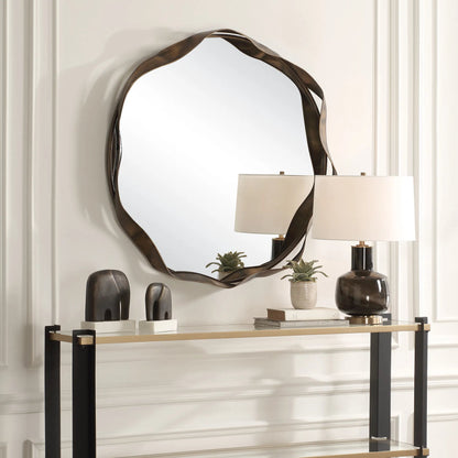 Catch the Wave Round Mirror by Uttermost in bronze. Made from mirror, mdf, iron in a unique style.