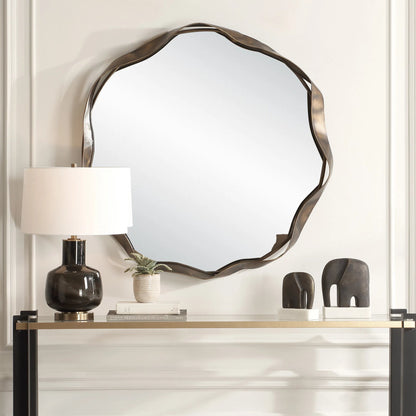 Catch the Wave Round Mirror by Uttermost in bronze. Made from mirror, mdf, iron in a unique style.