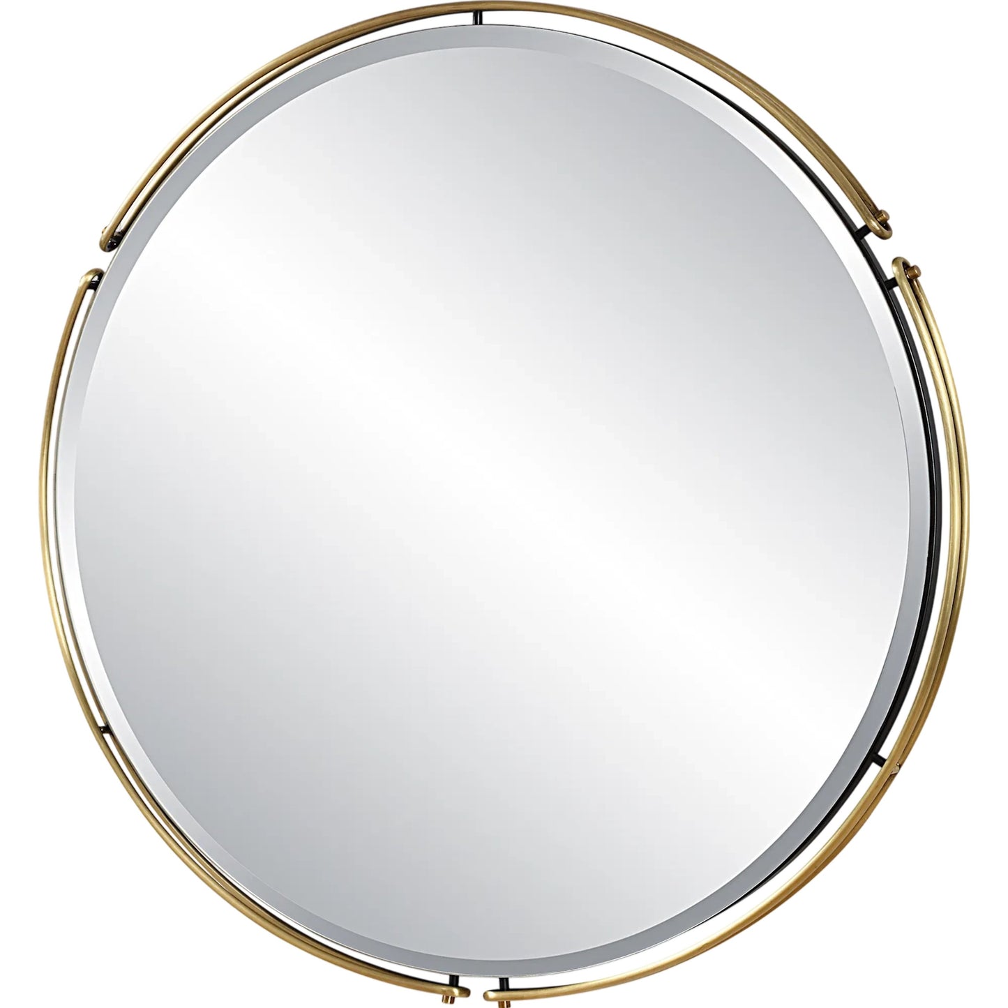 001 SI-2295167 | Primary Silo | Wesley Round Mirror by Uttermost in brass. Made from iron, mirror, mdf in a transitional style.