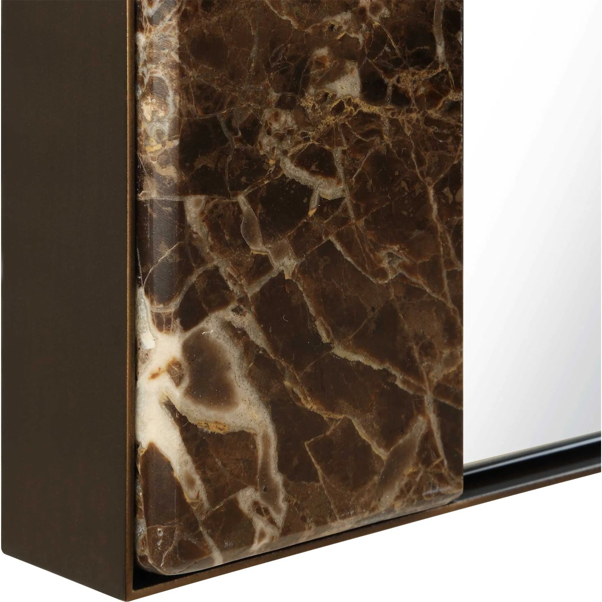 Hanover Mirror by Uttermost in bronze. Made from iron, mirror, mdf, marble in a transitional style.