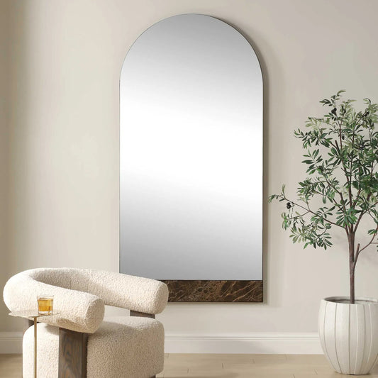 Hanover Arch Mirror by Uttermost in bronze. Made from iron, mirror, mdf, marble in a unique style.