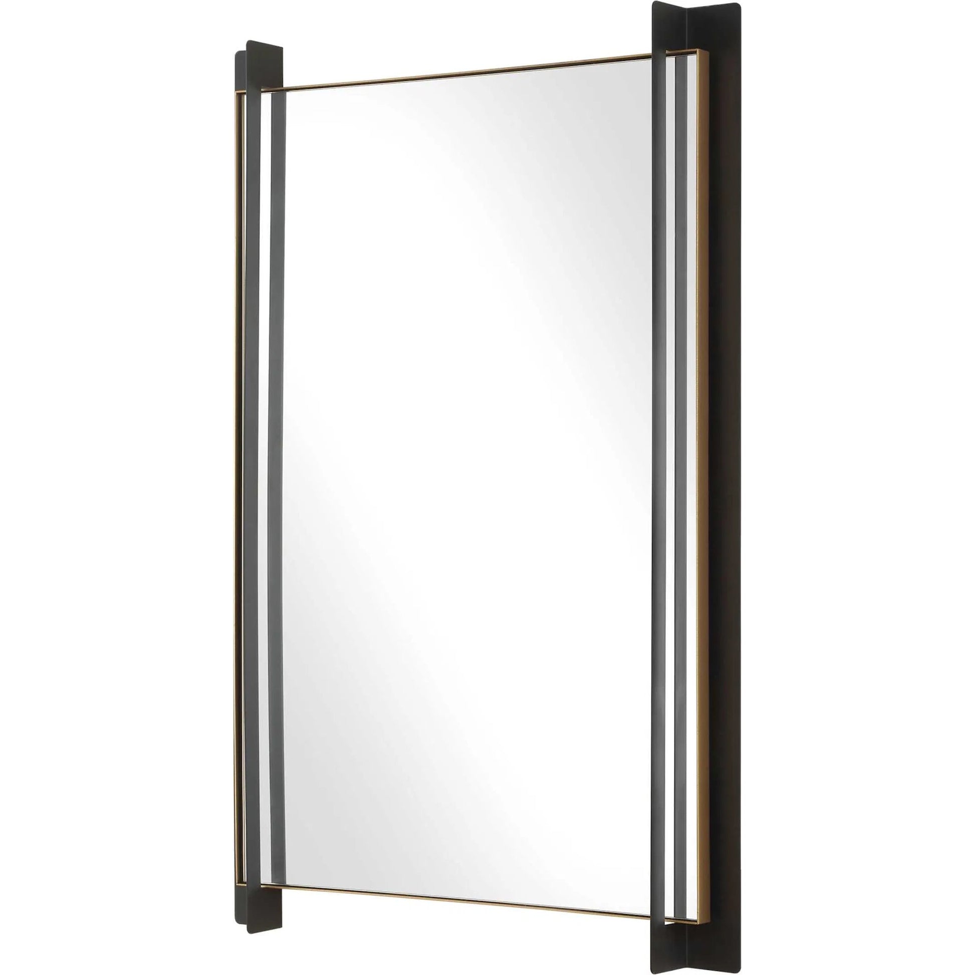 Cunene Industrial Wall Mirror by Uttermost in matte black, gold leaf. Made from iron, mirror, mdf in a transitional style.
